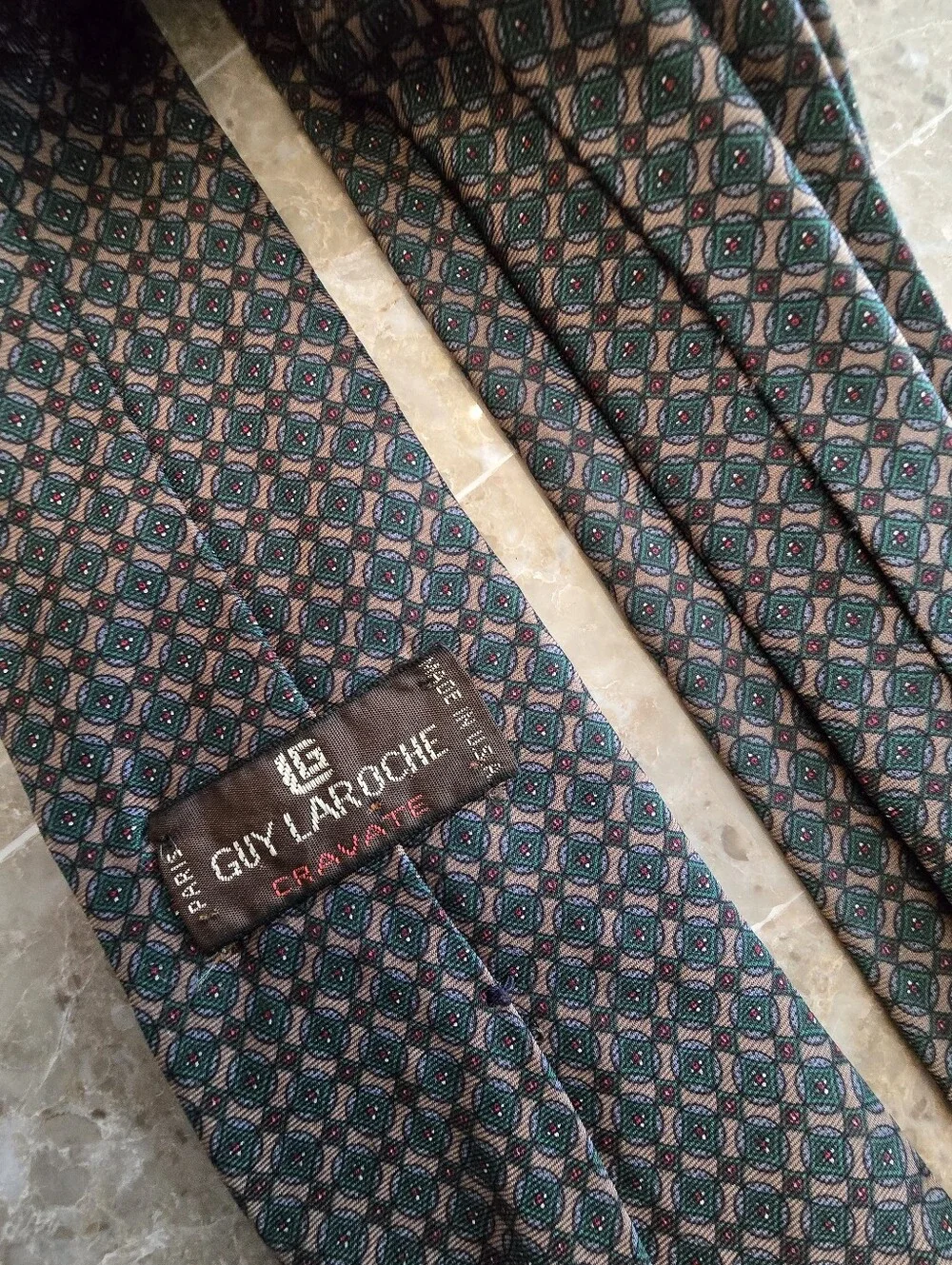 Vintage Guy Laroche Green Pattern Tie